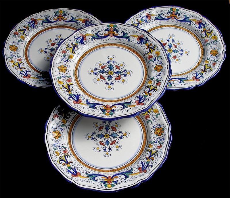 DERUTA POTTERY HAND PAINTED RICCO PATTERN DINNER PLATES SET OF 4 eBay