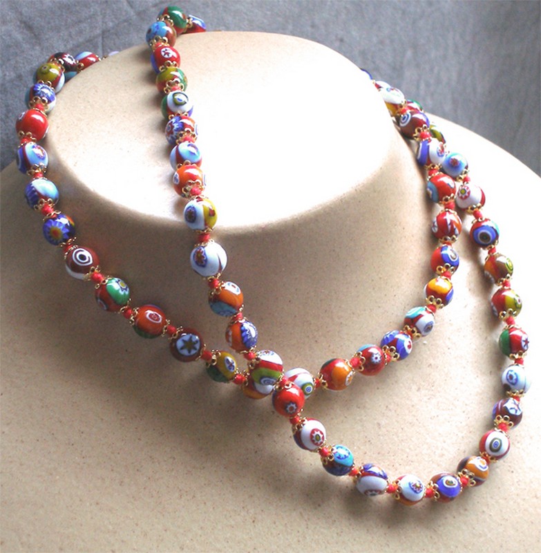 Long Vintage Murano Glass Beads Millefiori Classic Necklace Ebay